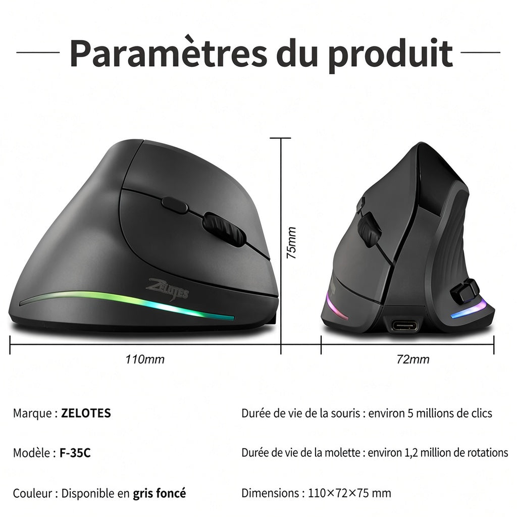 Souris Verticale Ergonomique Rechargeable – Confort Bureau & Gaming