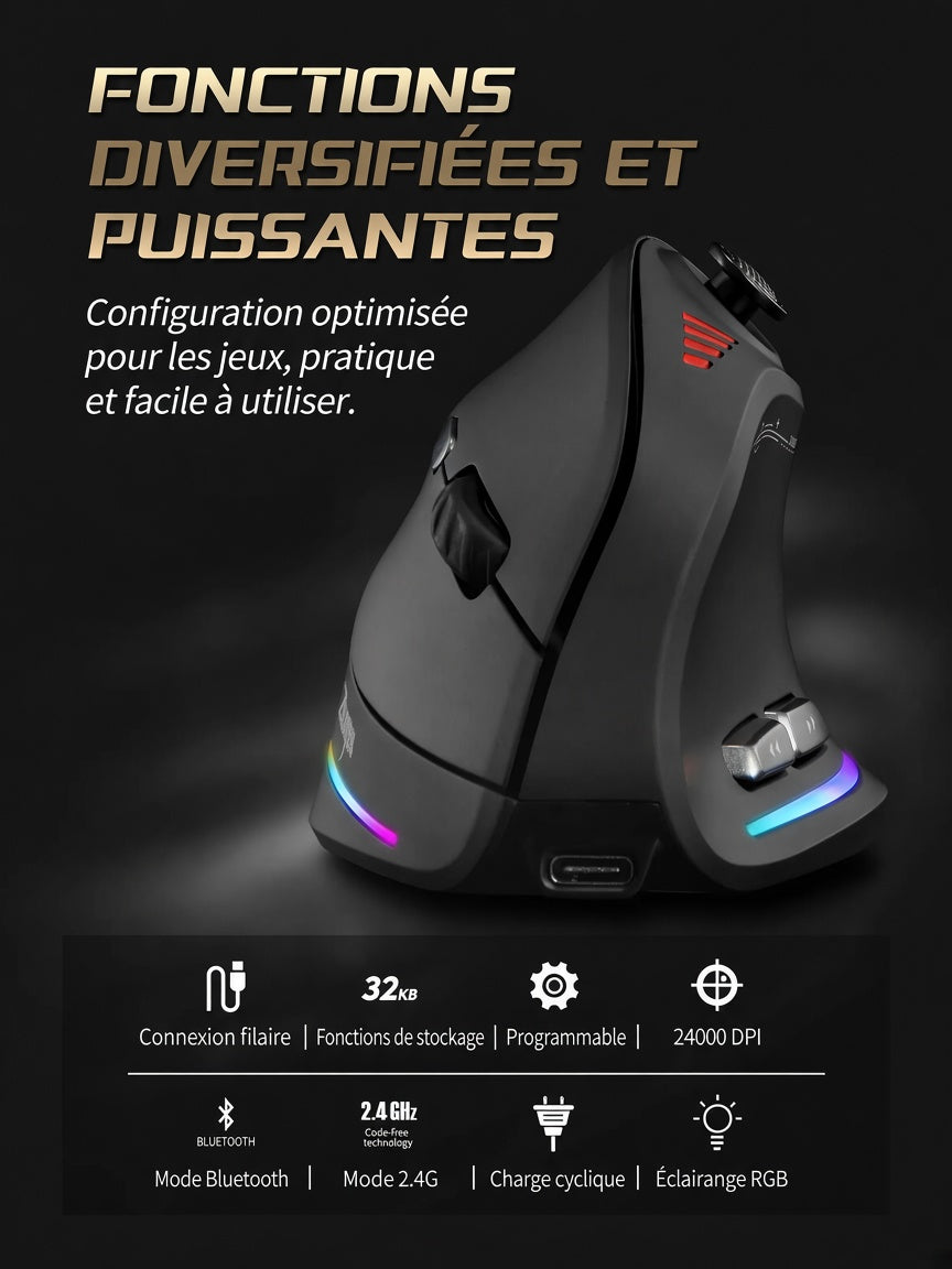 Souris Ergonomique Verticale ZELOTES F18 — Confort Bureau & Précision Gaming