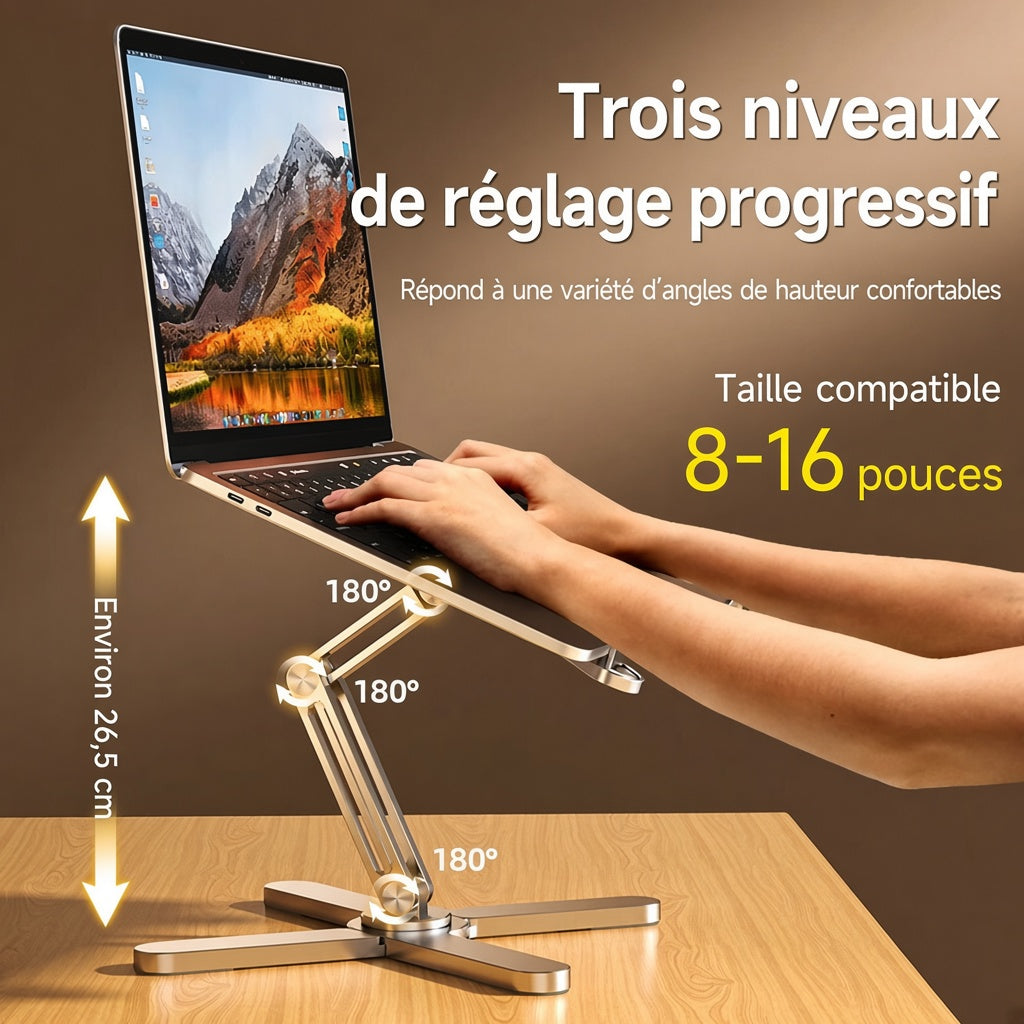 Support Ordinateur Portable Ergonomique — Pliable, Rotatif 360°, Aération