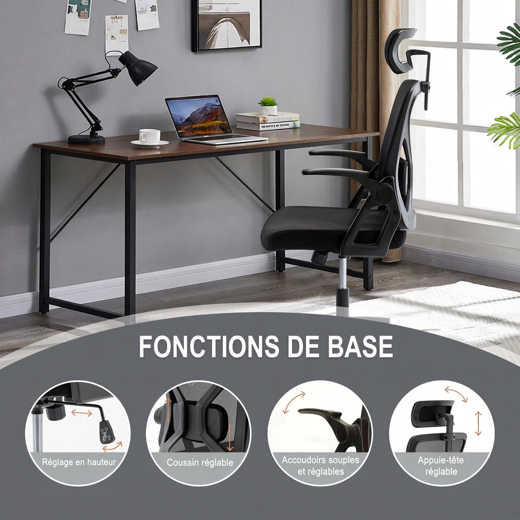 Chaise de Bureau Ergonomique Symino — Réglable, Support Lombaire, Pivotante
