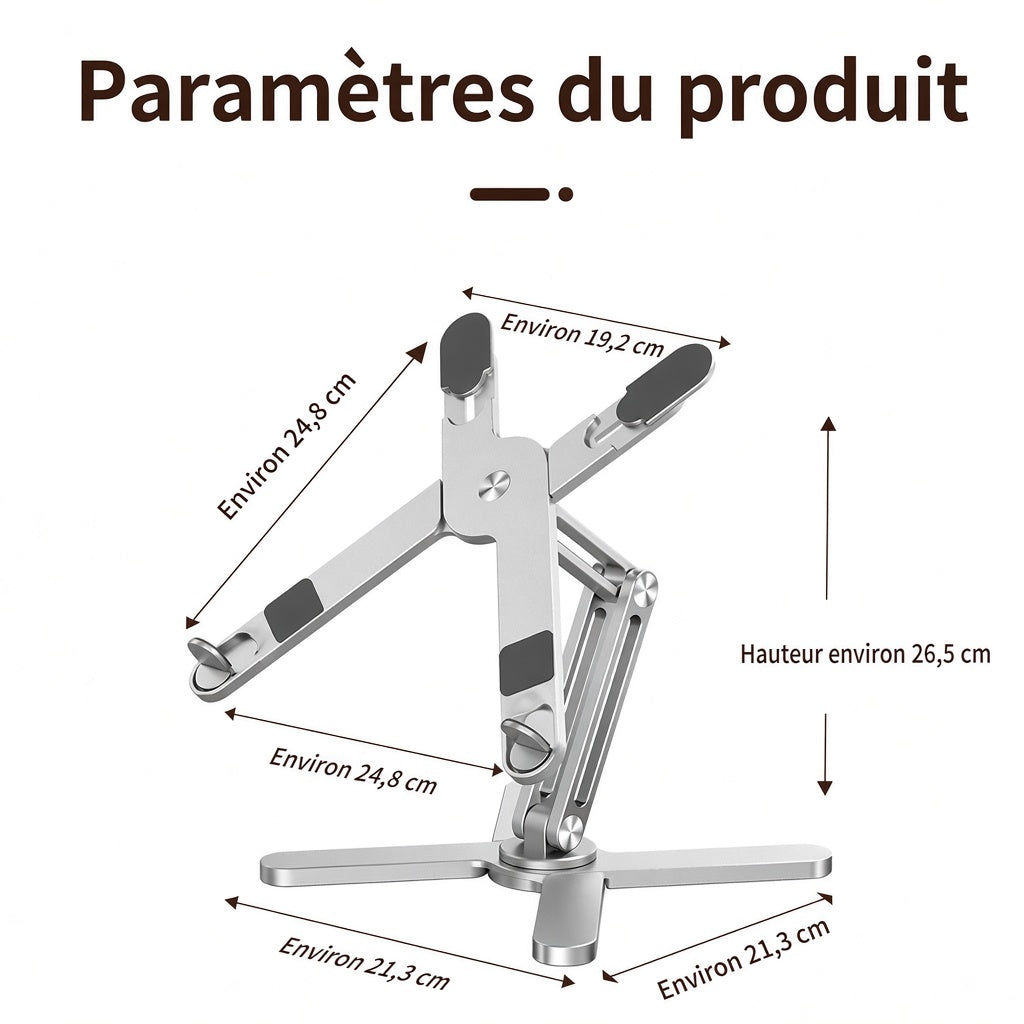 Support Ordinateur Portable Ergonomique — Pliable, Rotatif 360°, Aération