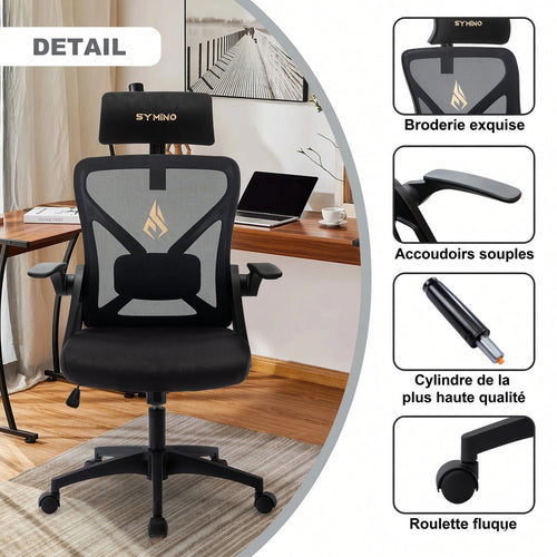 Chaise de Bureau Ergonomique Symino — Réglable, Support Lombaire, Pivotante