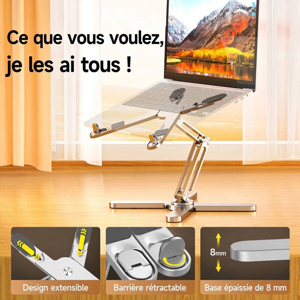 Support Ordinateur Portable Ergonomique — Pliable, Rotatif 360°, Aération
