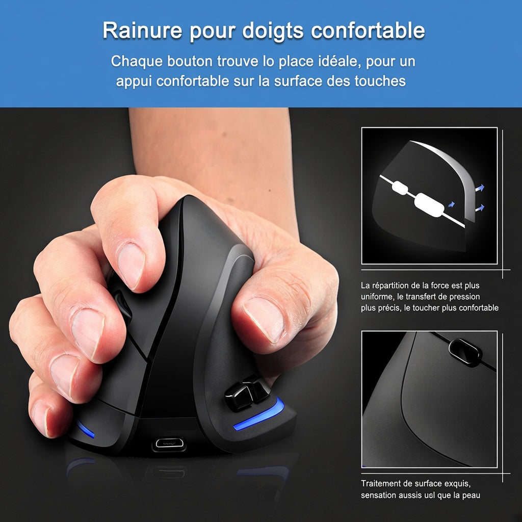 Souris Verticale Ergonomique Lefon F35 — Sans Fil, Rechargeable, 2400 DPI