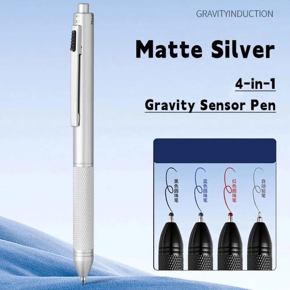 Stylo Métal Tendance à Capteur de Gravité 4 en 1 - Stylo Bille à Pression 3 Couleurs, Crayon Mécanique - École/Bureau