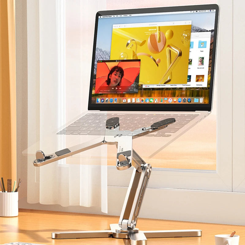 Support Ordinateur Portable Ergonomique — Pliable, Rotatif 360°, Aération