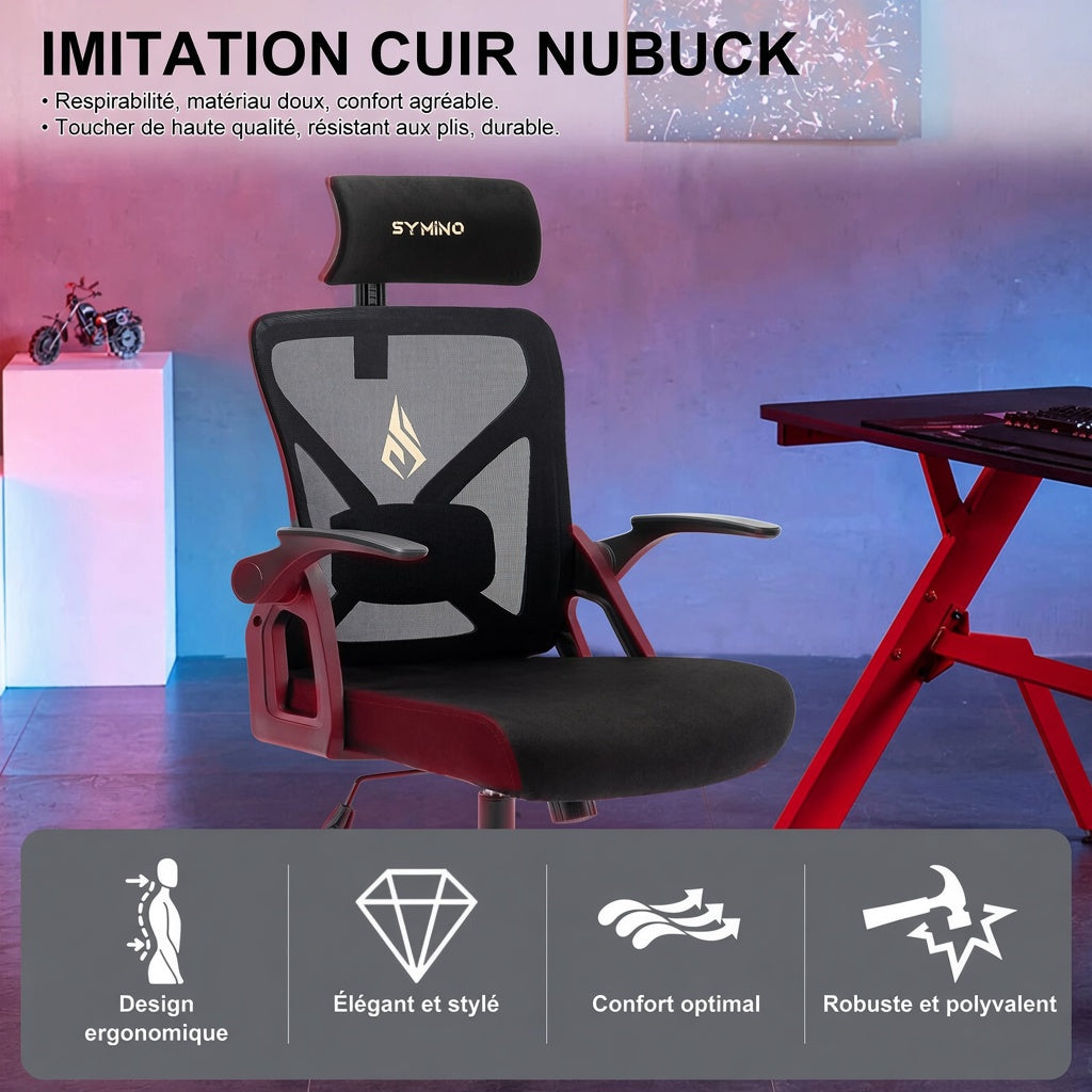 Chaise de Bureau Ergonomique Symino — Réglable, Support Lombaire, Pivotante
