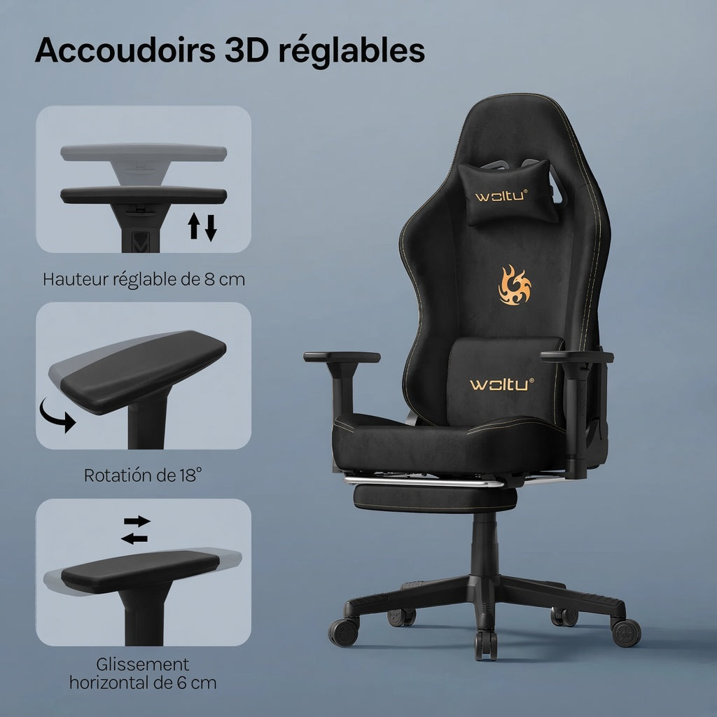 Chaise de Bureau Ergonomique WOLTU — Accoudoirs 3D, Dossier Réglable, Pivotante