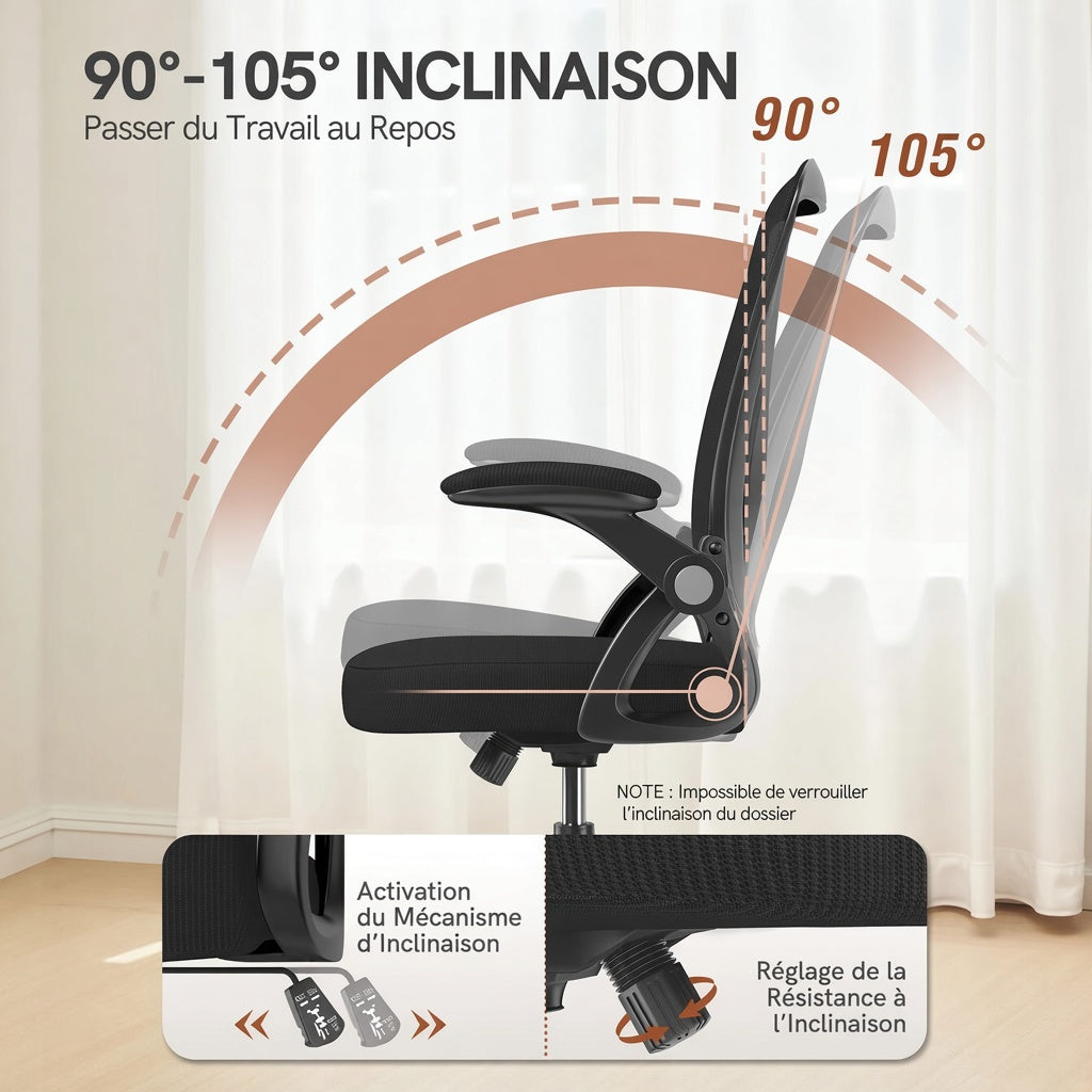 Chaise de bureau ergonomique réglable – maille respirante & soutien lombaire