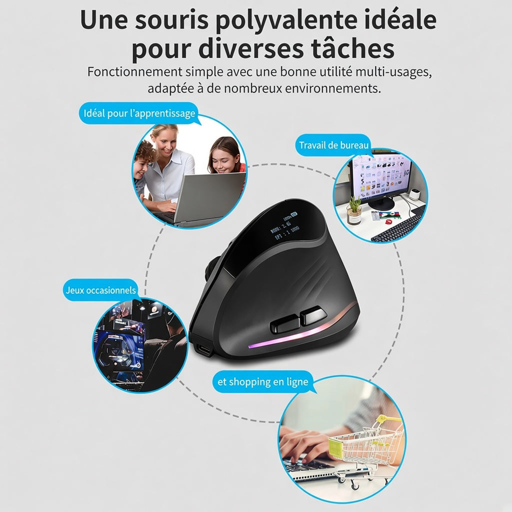Souris Verticale Ergonomique Rechargeable – Confort Bureau & Gaming