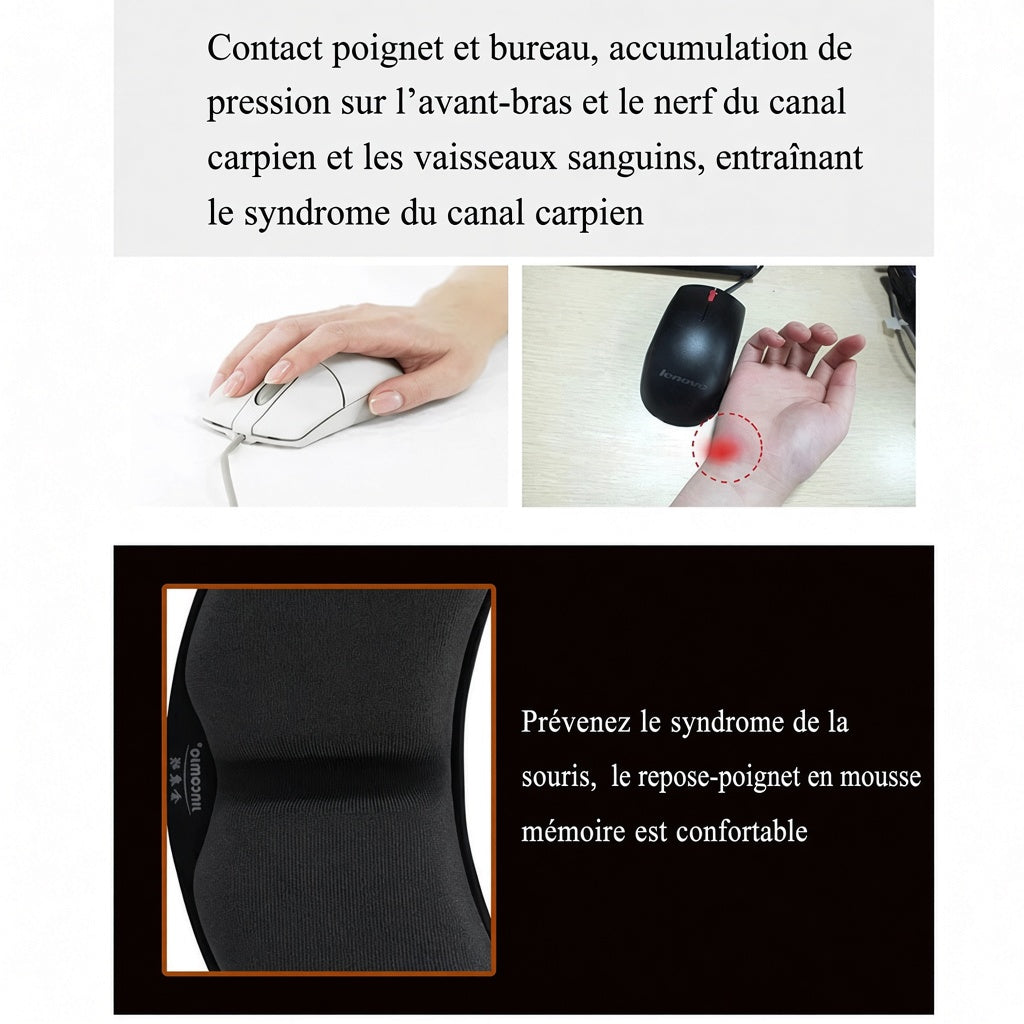 Tapis de Souris Ergonomique Repose-Poignet — Mousse à Mémoire de Forme