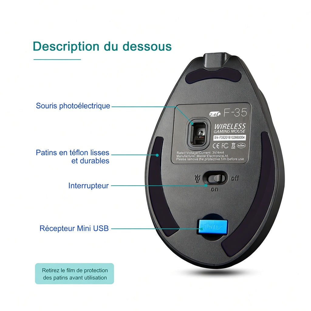 Souris Verticale Ergonomique Lefon F35 — Sans Fil, Rechargeable, 2400 DPI