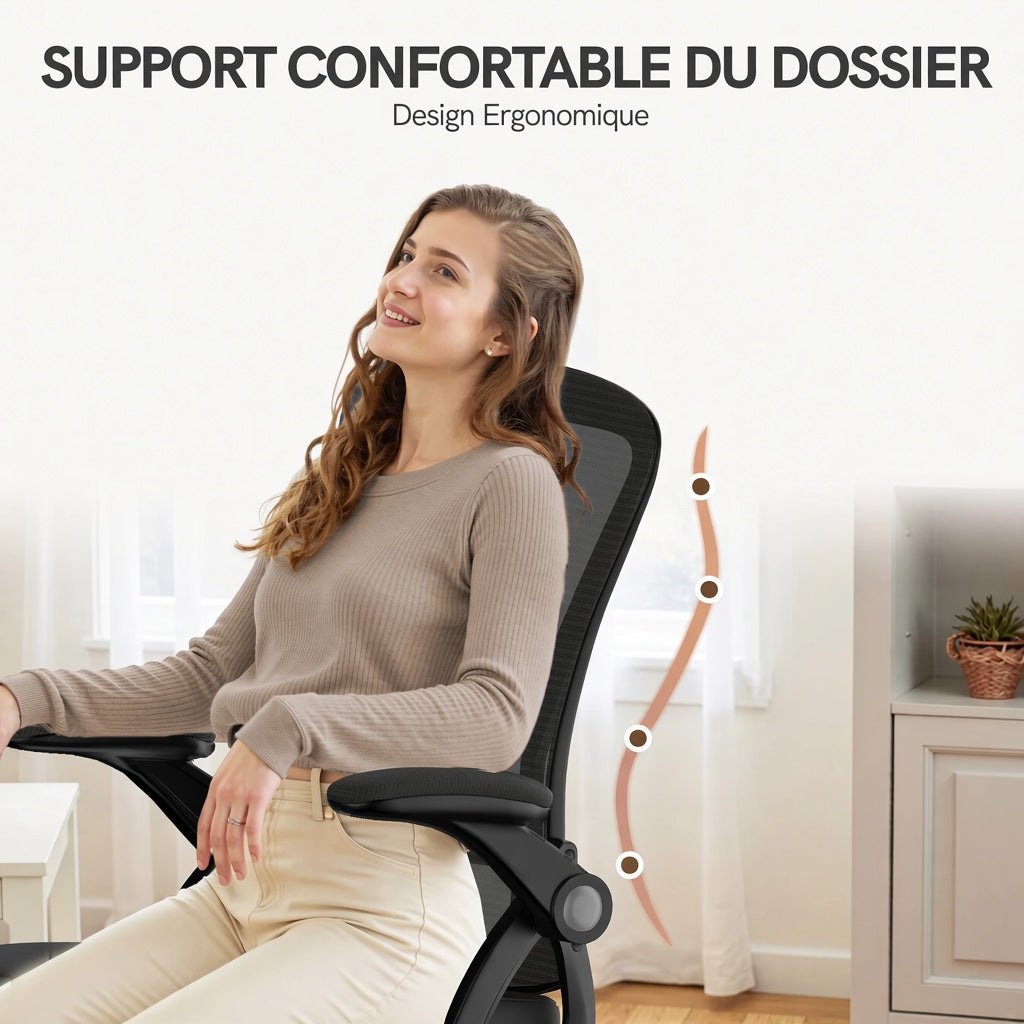Chaise de bureau ergonomique réglable – maille respirante & soutien lombaire